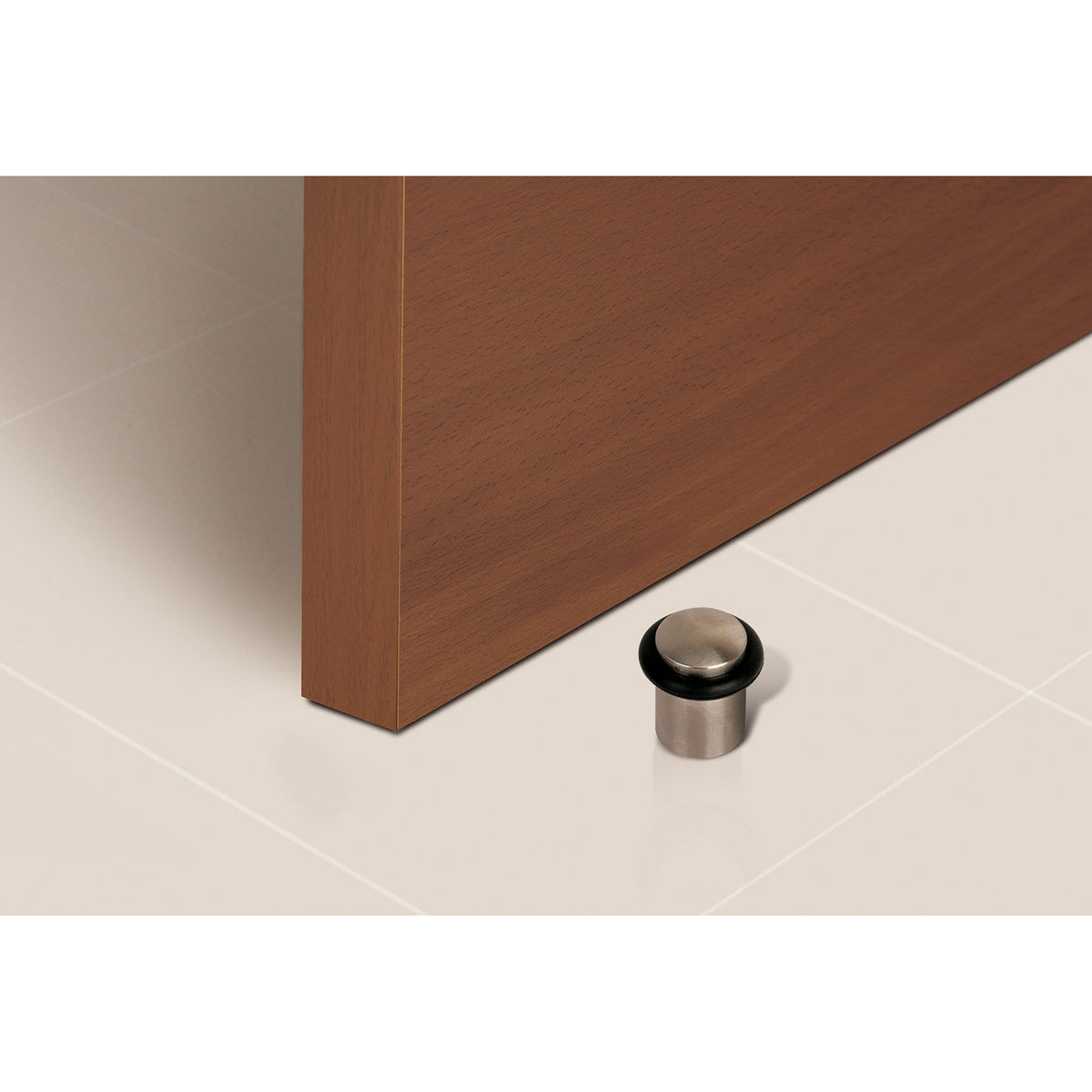 10 vernikkelde cilindrische deurstoppers met rubberen buffer en een diameter van 20 mm