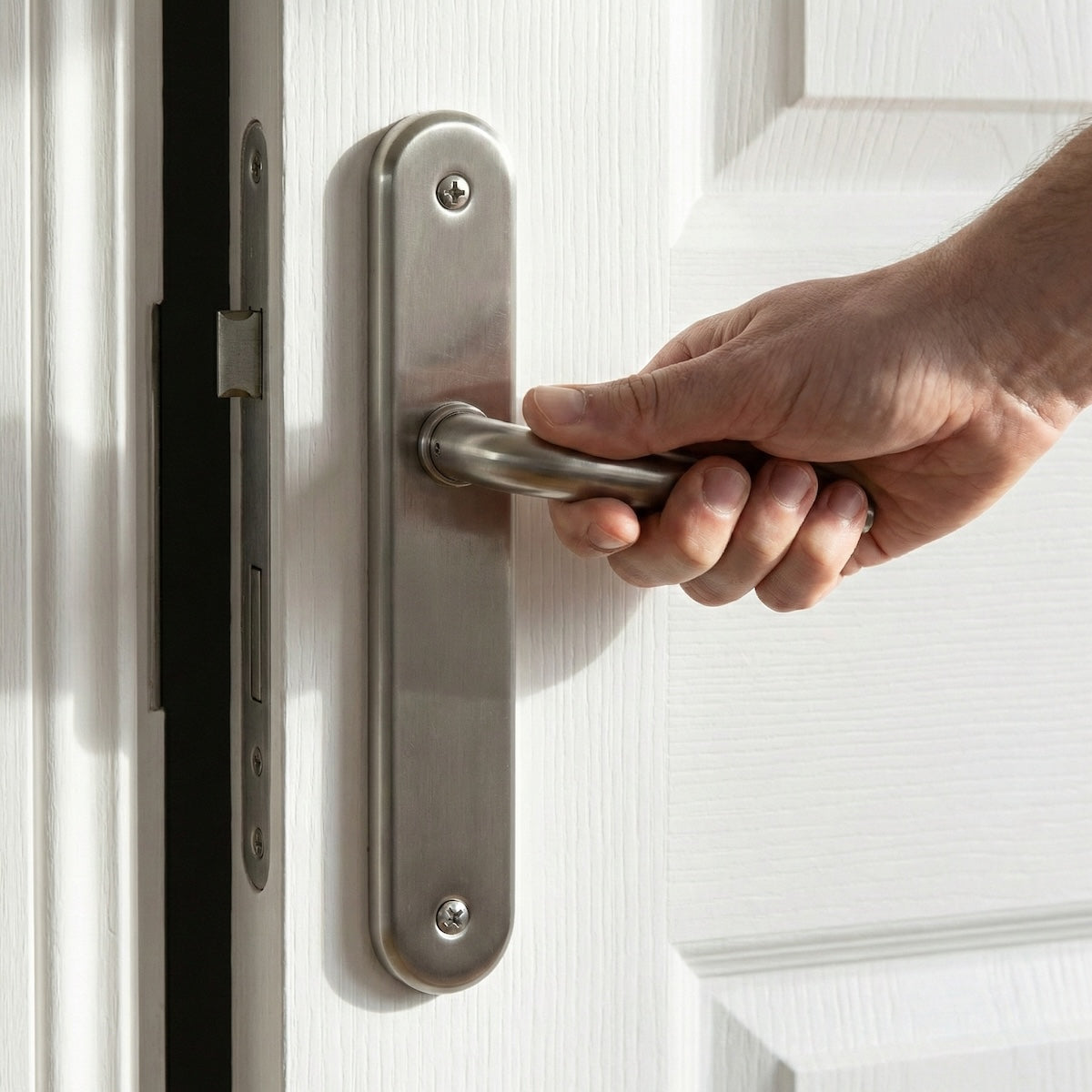 Maniglia con placca ovale finitura nichel satinato per porte modello '6431'