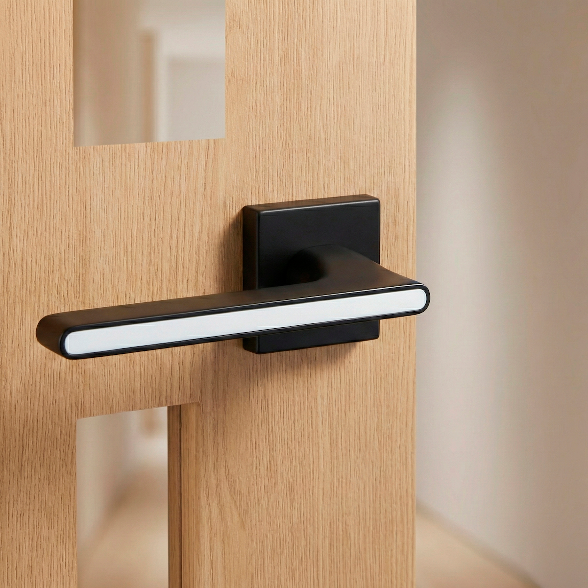 Zamak handle model 810N with square rosette in black finish for doors