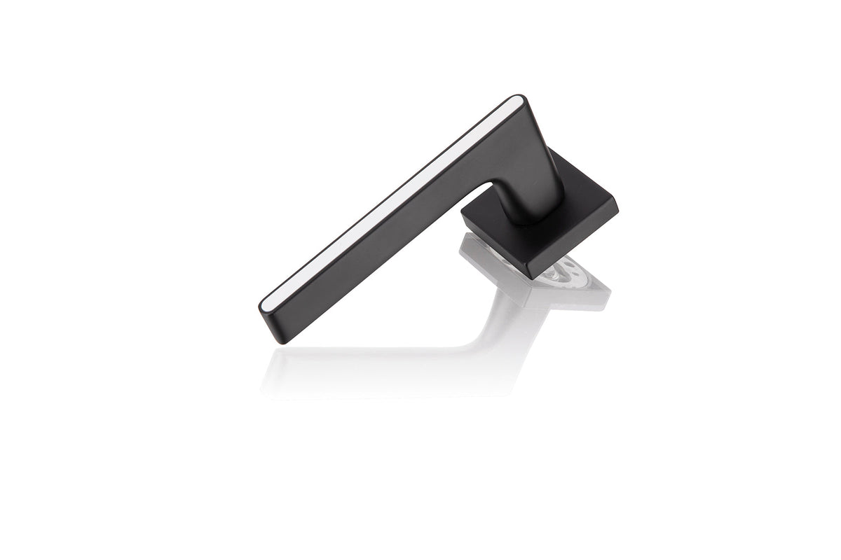 Zamak handle model 810N with square rosette in black finish for doors