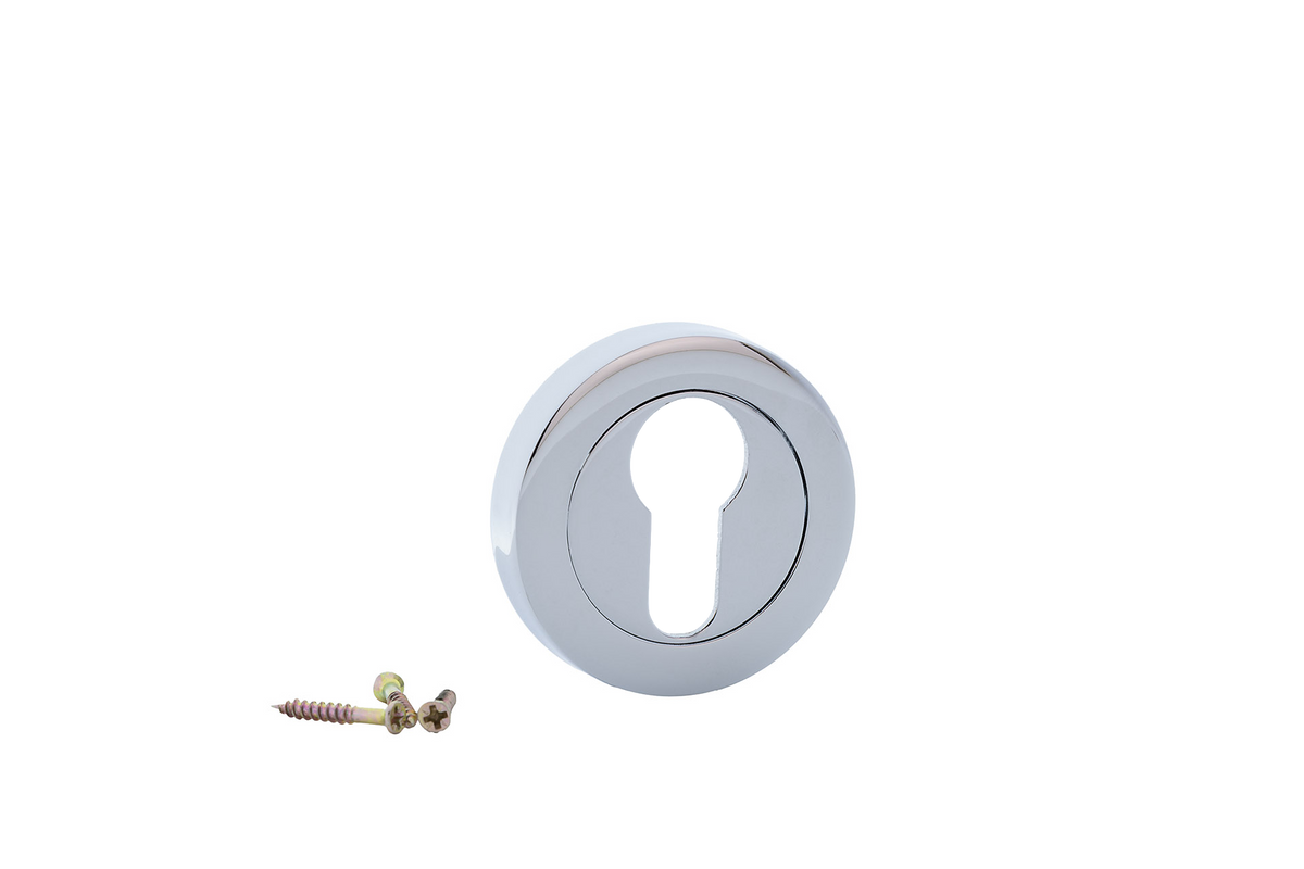 Rosace ronde avec entrée de clé en forme de poire en finition chrome brillant pour serrures