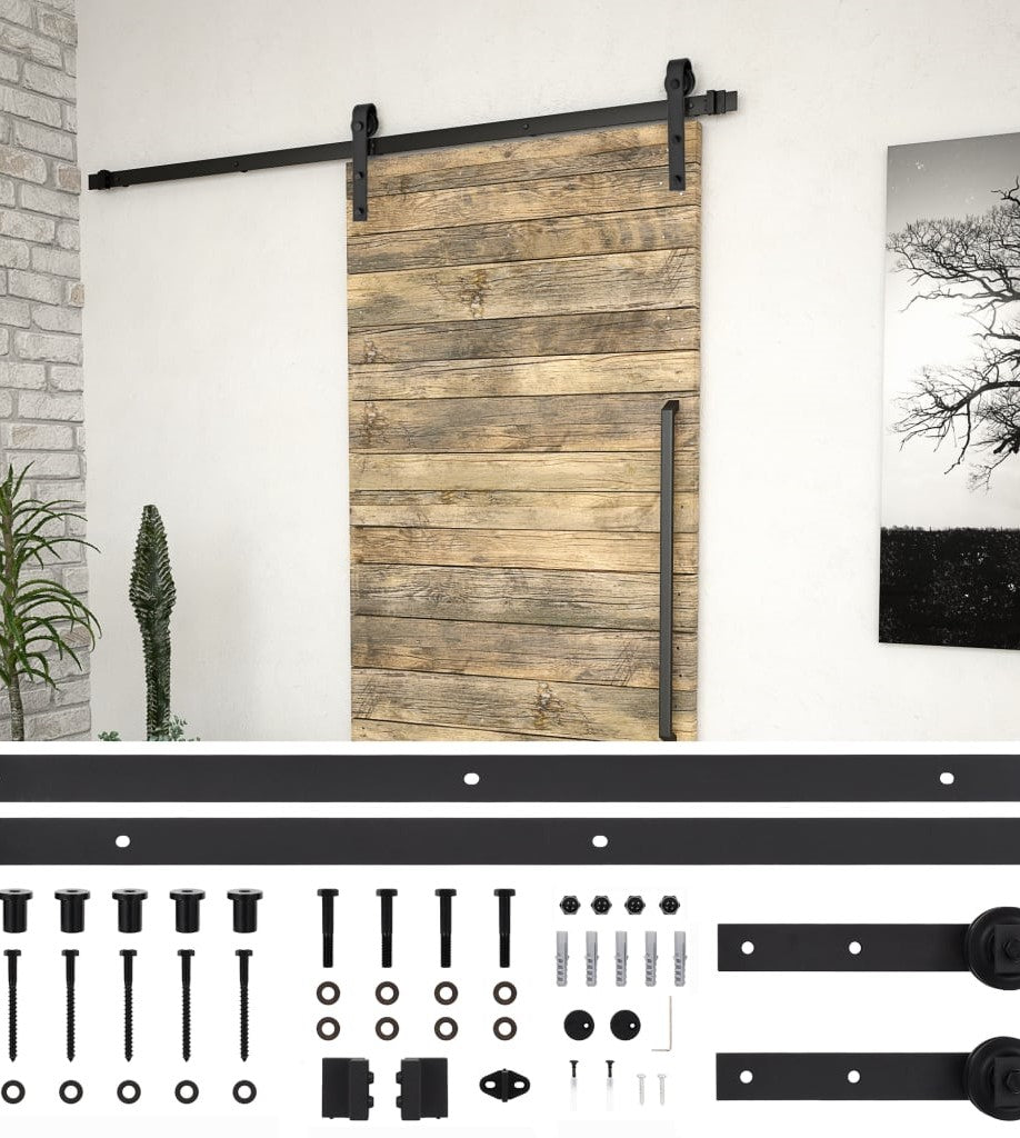 Schwarze Beschläge mit Dämpfern für externe Holzschiebetür im Scheunenstil