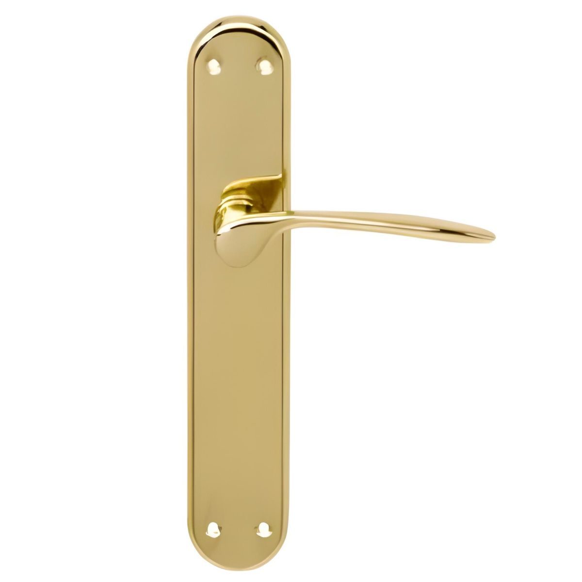 Manilla con placa ovalada de latón acabado dorado modelo Pep para puertas