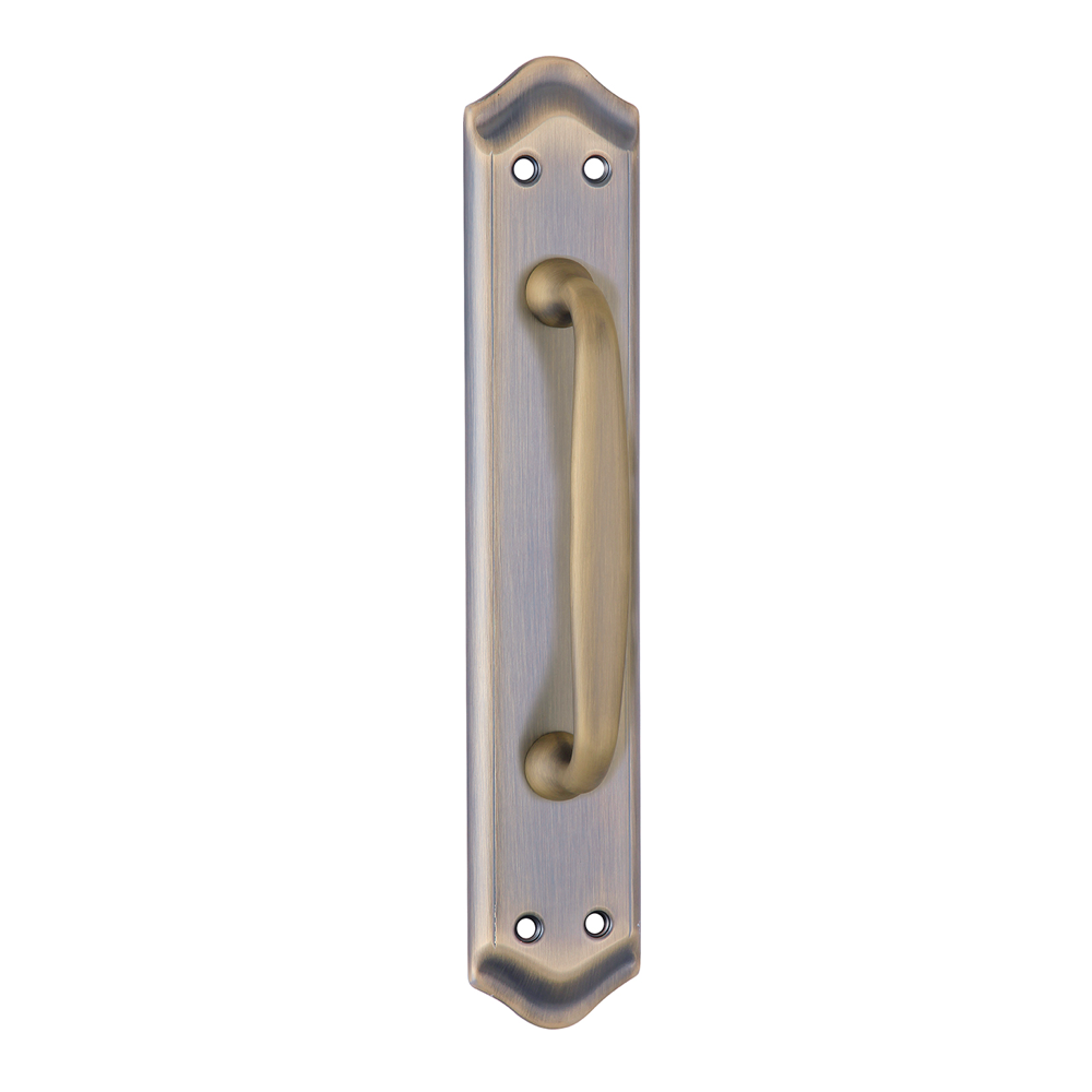 Maniglione con placca curva in finitura cuoio, per porte, modello 884