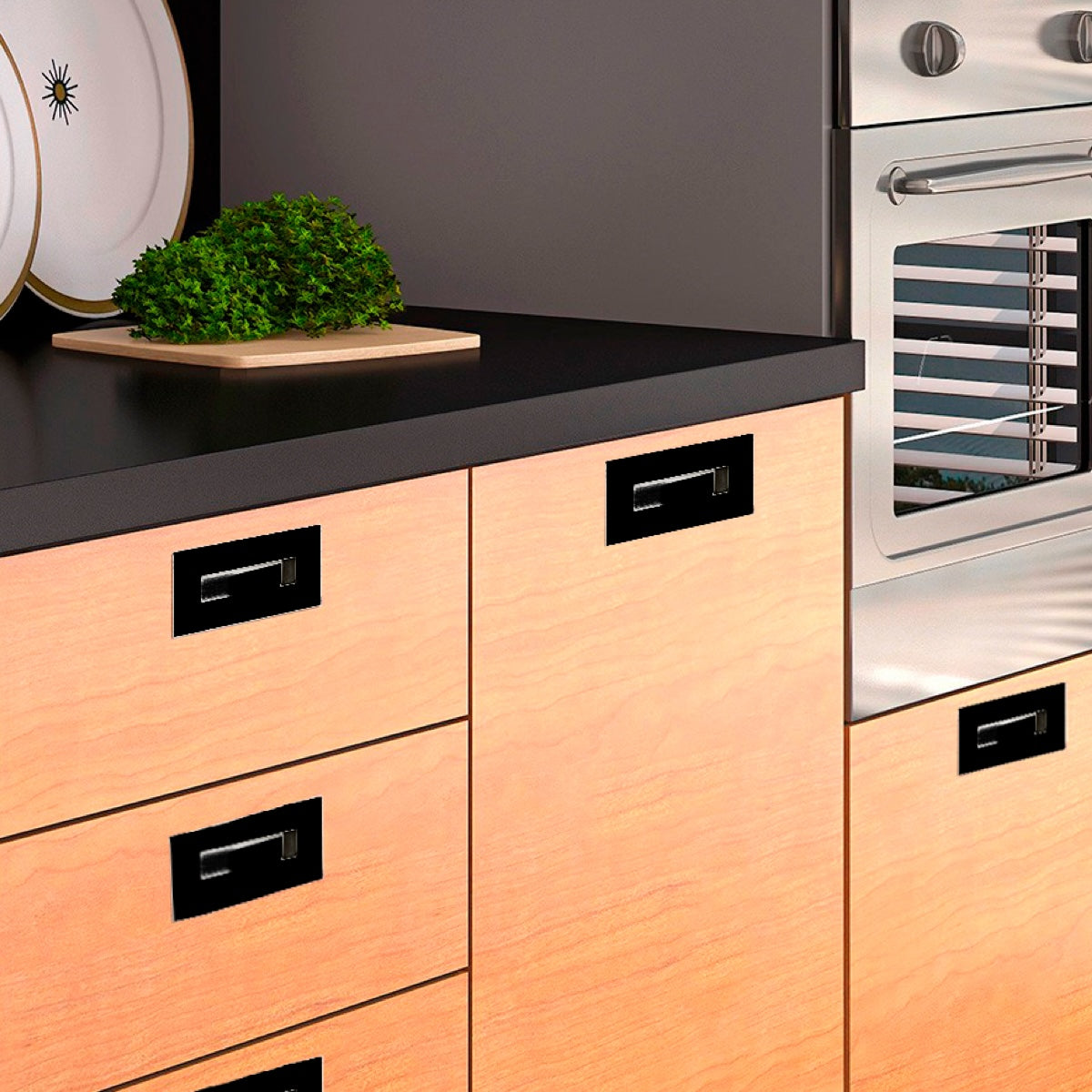 Maniglia a incasso rettangolare nera 3790 da 155x73mm per mobili e armadi