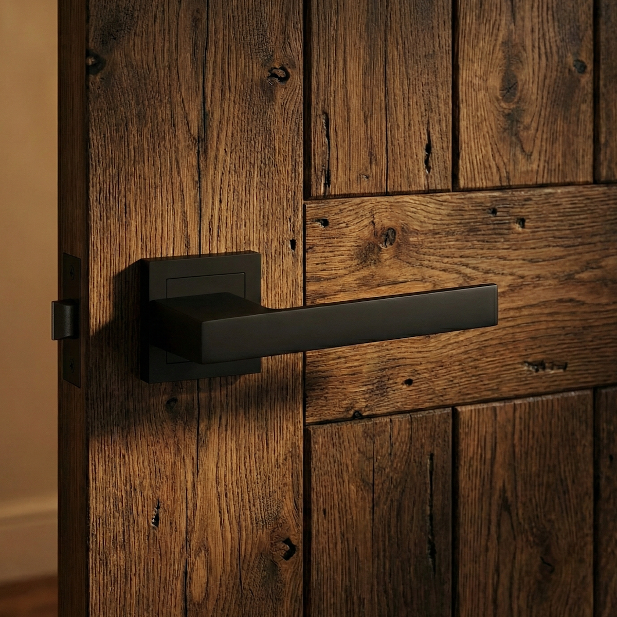 Zamak handle model 220 with square rose in black finish for doors