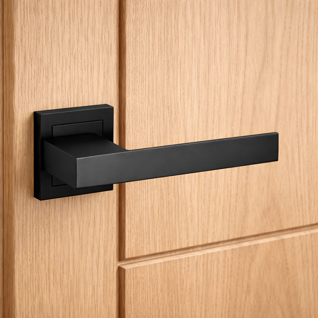 Zamak handle model 220 with square rose in black finish for doors