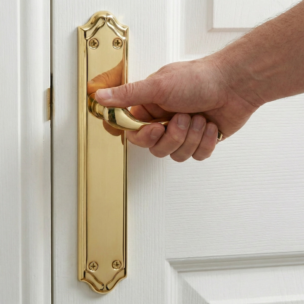 Manilla modelo LOREA PB con placa dorada brillante de aluminio para puertas