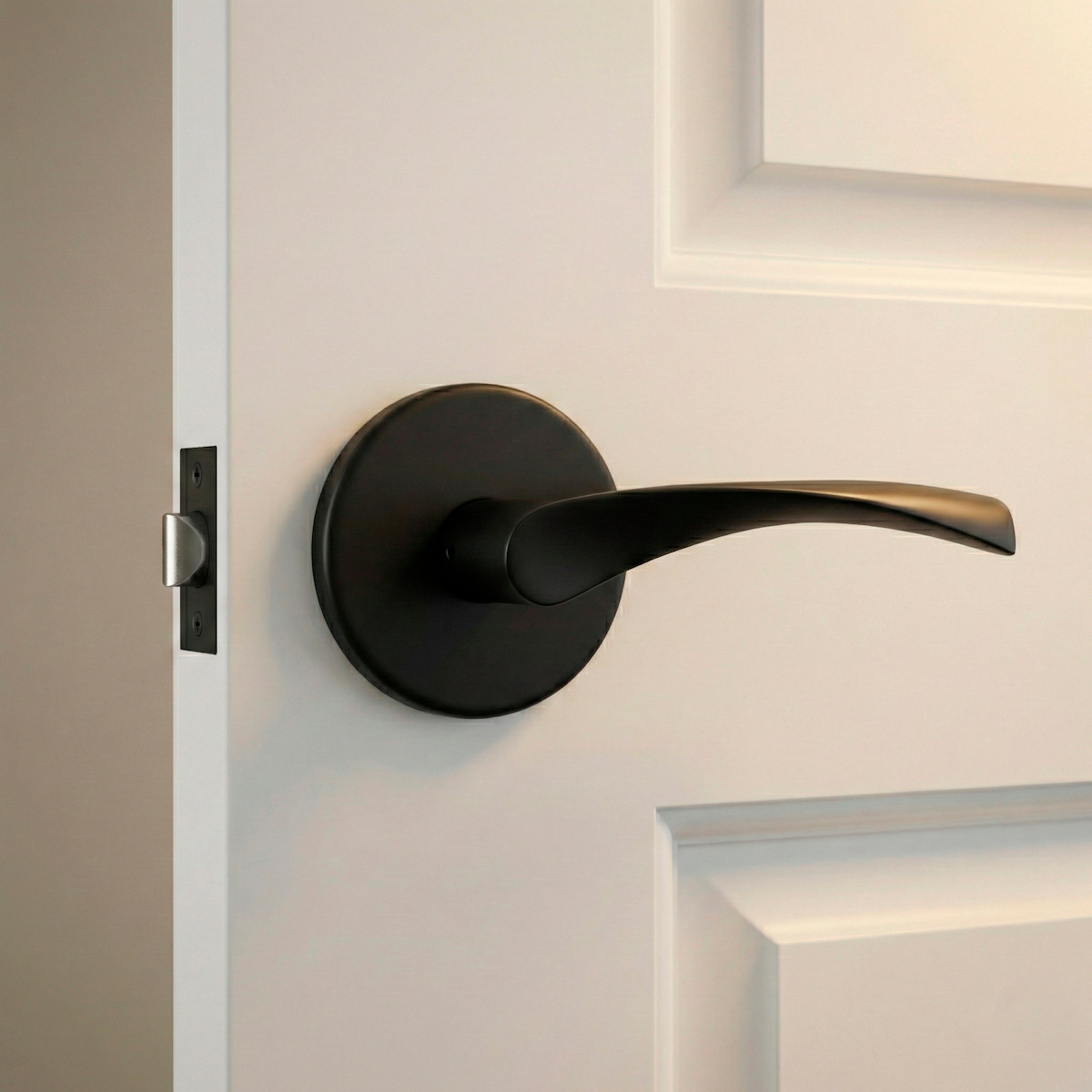 Manilla con roseta redonda tapa-pomos negro para puertas modelo 'ARI130'