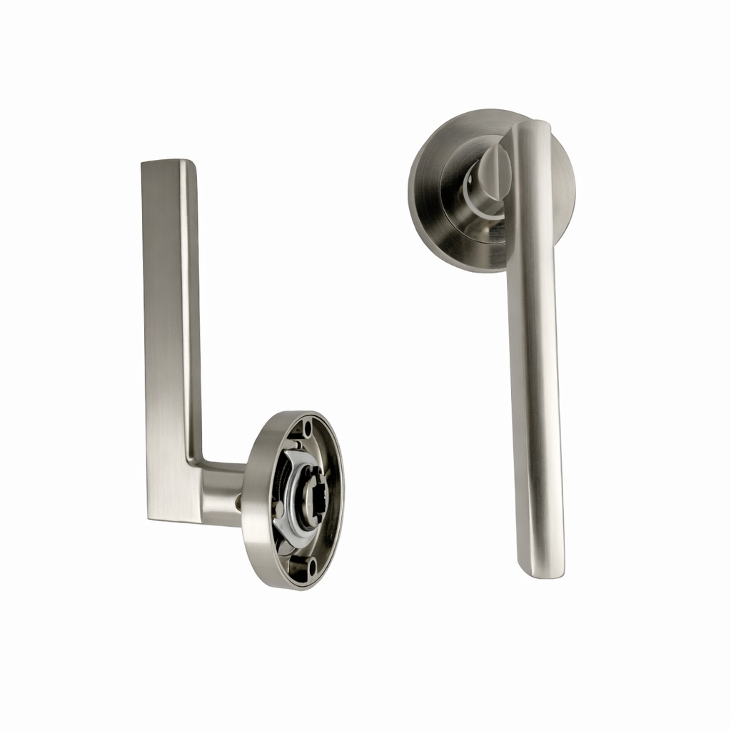 Maniglia Rental '530A' rosetta tonda in alluminio per porte finitura nichel satinato