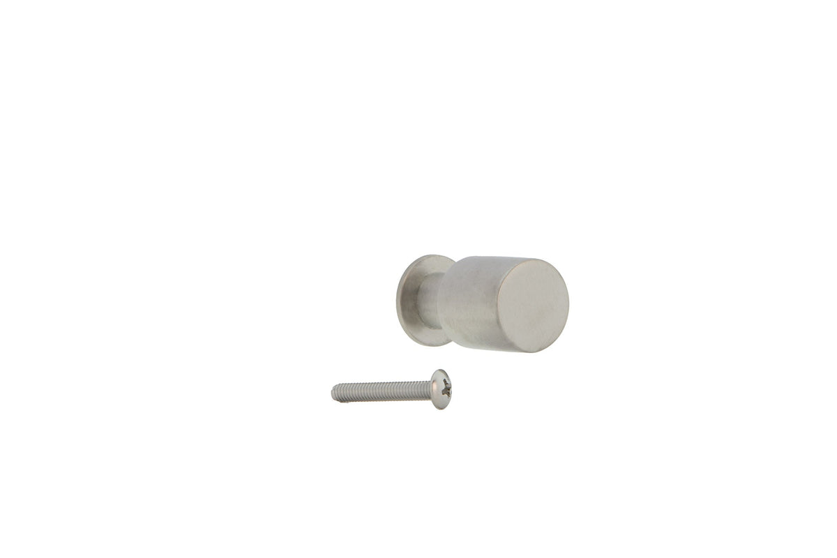 Pomo de acero inoxidable con forma cilíndrica y cuello para muebles y armarios