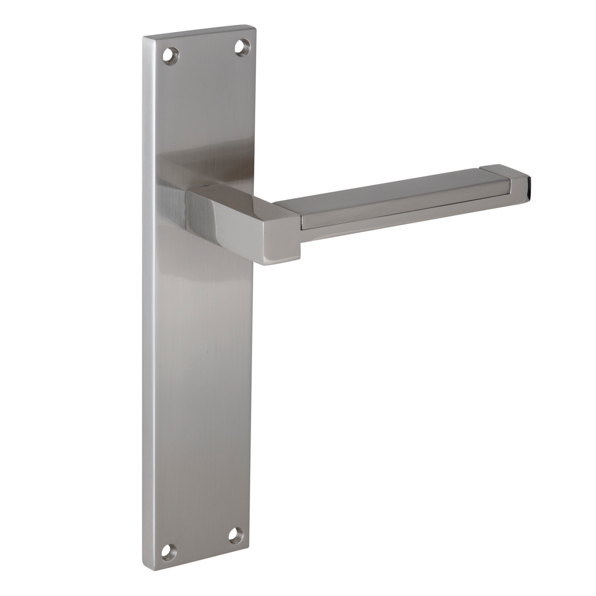 Türklinke Modell 610 mit rechteckigem Zamak-Schild in satiniertem Nickel-Finish für Türen