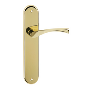 Manilla modelo '130' de zamak con placa ovalada en acabado dorado brillo para puertas