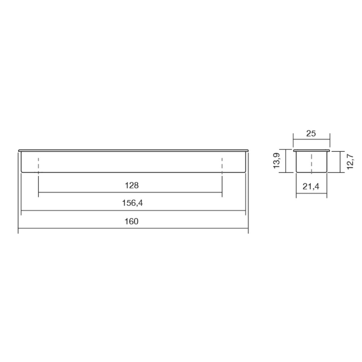 Tirador rectangular de cazoleta Clos negro de 160mm de altura para puertas correderas