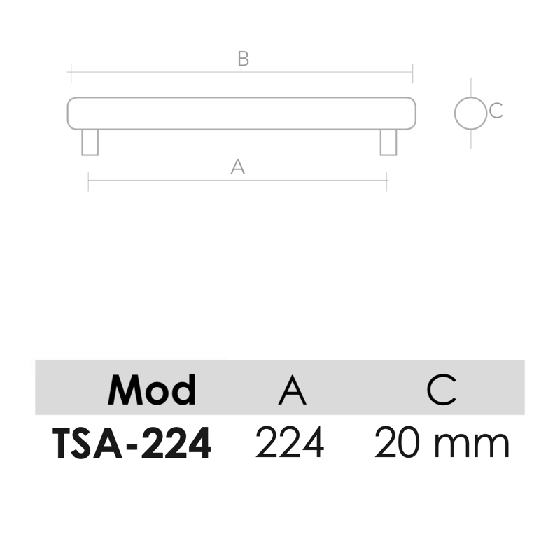 Poignée en aluminium modèle TSA pour meubles et armoires avec entraxe de 224 mm