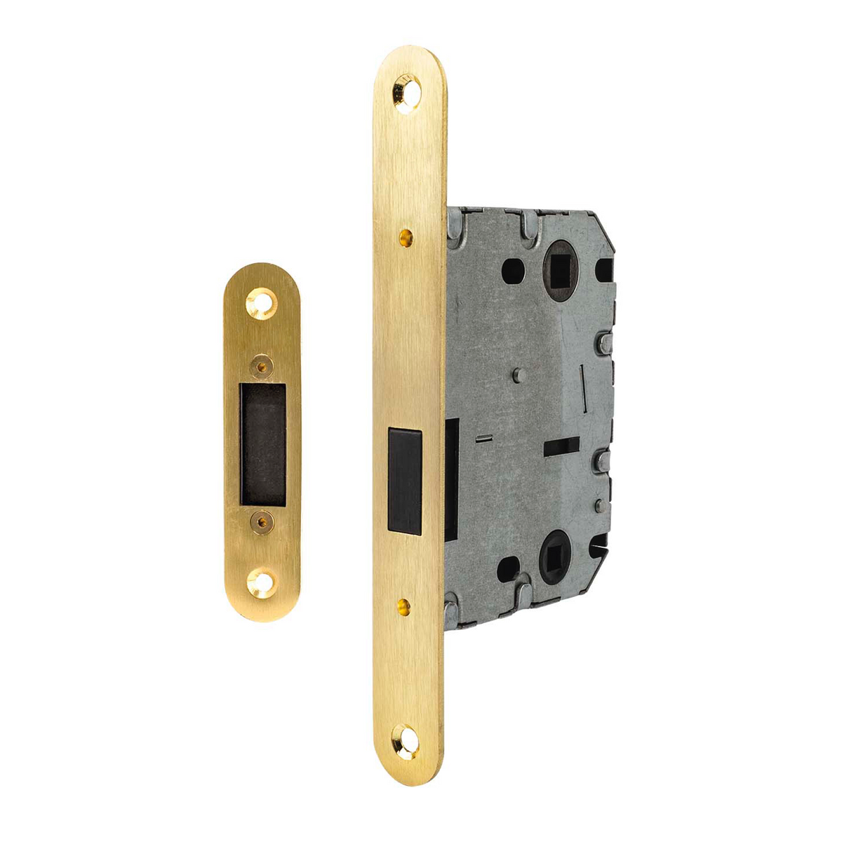 Serratura magnetica dorato satinato con nottolino, interasse 70mm