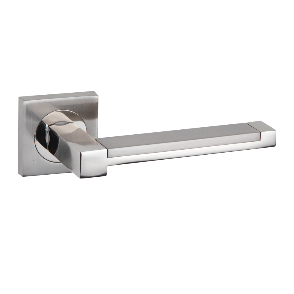Maniglia in zama modello 610 con rosetta quadrata in finitura nichel combinato per porte