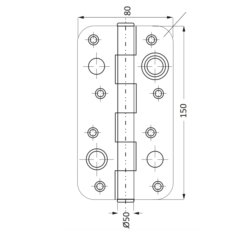 Cerniera di sicurezza speciale a bordo dritto con terminale per porta blindata in finitura ottonata