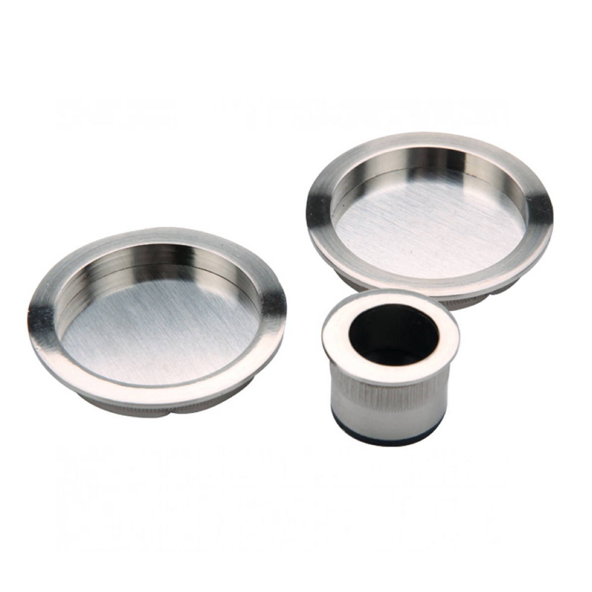 Set aus Griff und runder Griffmuschel in satiniertem Nickel für Schiebetüren