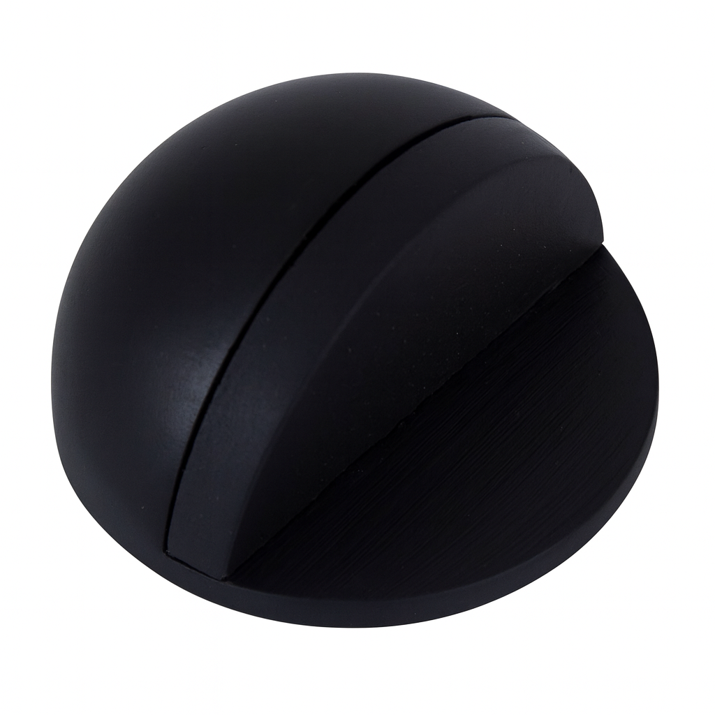 Tope adhesivo NEGRO semicírcular de zamak con goma negra para puertas