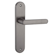 Poignée de porte sur plaque ovale en aluminium finition graphite 250x48 mm